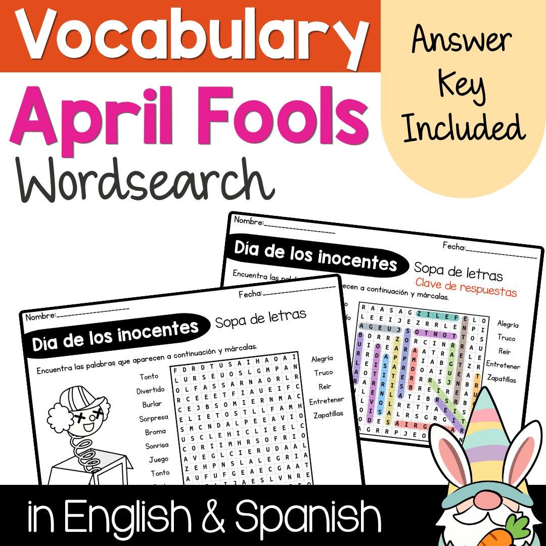 April Fools Day Printable Word Search Activities in English & Spanish ...