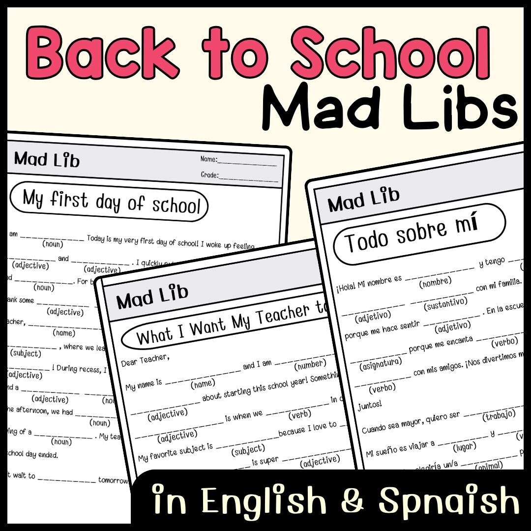 Back to School Mad Libs for Kids First Day of School Grammer and ...