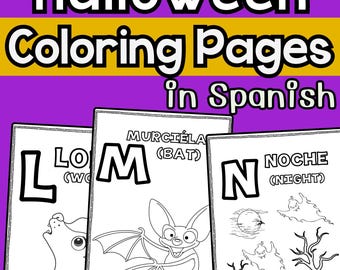 Spanish Halloween ABC Coloring Book | Printable Alphabet in Spanish Vocabulary Coloring Pages for Kids Homeschool and Classroom Activities