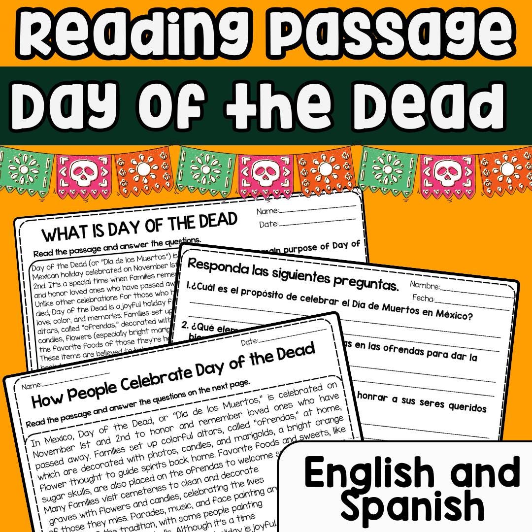 Day of the Dead Reading Passages With Questions in English & Spanish ...