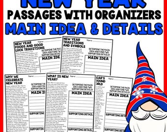 New Year Main Idea And Supporting Details Passages With Graphic Organizers And Answer Key For Grade 2 to 6