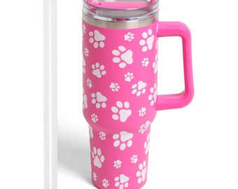 Paw Tumbler 40oz Tumbler with handle Lid and Straw Stainless Steel Engraved Tumbler Personalized Gift for her