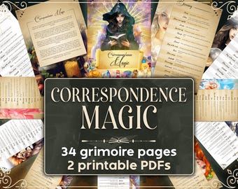 Correspondence Magic, 34 Seiten Printable Grimoire, Buch der Schatten