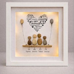 Personalisiertes Steinbild Familie mit Kindern – beleuchtetes Unikat – Geschenk für Eltern