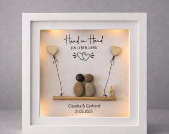 Personalized stone picture for weddings – with lighting – handmade unique piece for couples