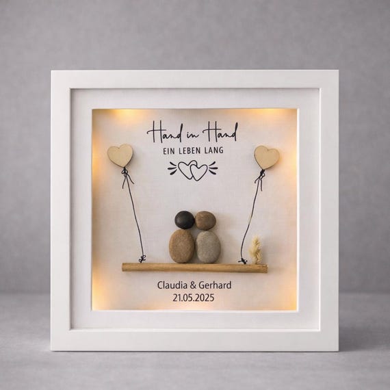 Personalisiertes Steinbild zur Hochzeit – mit Beleuchtung – handgemachtes Unikat für Paare