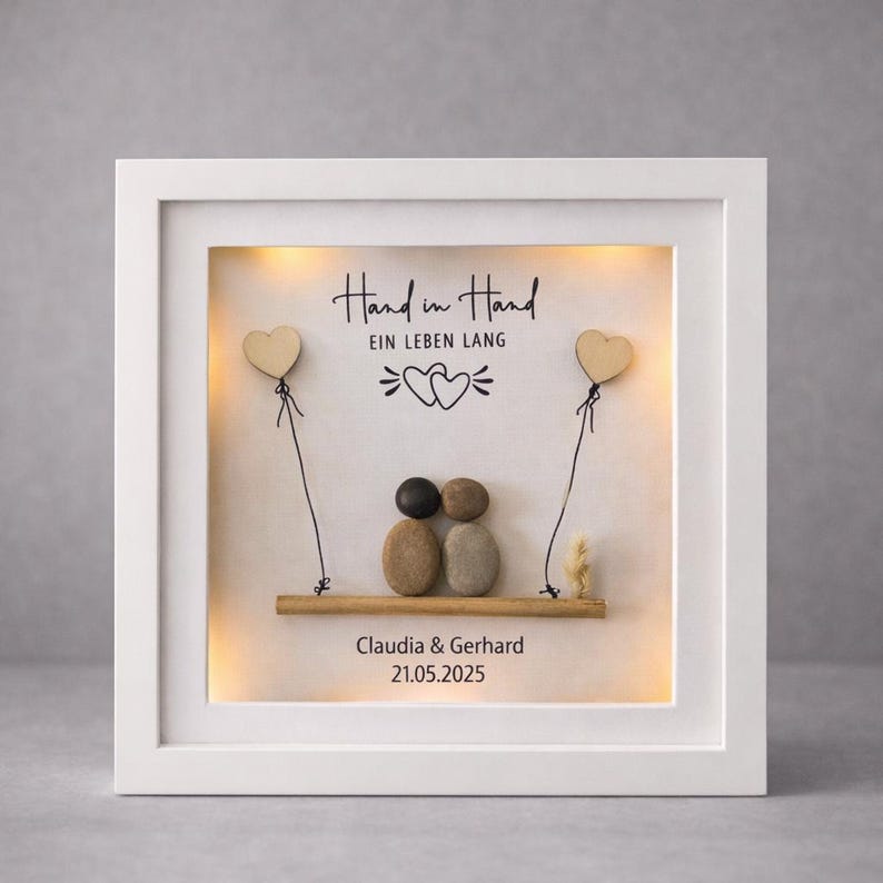 Personalized stone picture for weddings – with lighting – handmade unique piece for couples image 1
