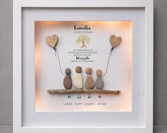 Personalized stone picture of a family with children – with lighting – a special gift for parents