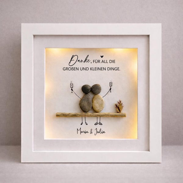 Personalisiertes Steinbild Freundschaft – mit Licht – Geschenk für Freunde – Unikat