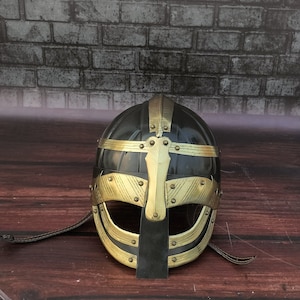 Norman Viking Helmet, Viking Vended Helmet, Medieval Helmet, SCA Lerp Costume, Replica Brown Finish, Medieval Helmet