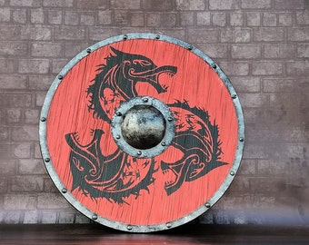 Personalized, Medieval Wooden Dragon Shield, Historical Viking Era Shield, Battle worn Viking Valhalla Shield, LARP Reenactment Warrior