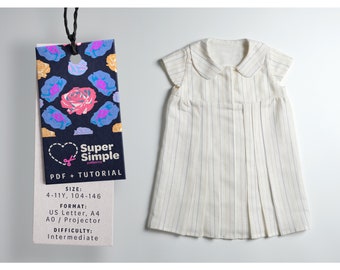 Sewing pattern PDF Dress girl Tutorial, easy to sew, bebe colar