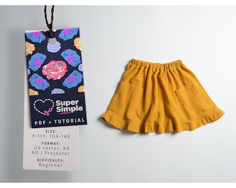 Sewing pattern PDF girl skirt tutorial, easy to sew, big pocket