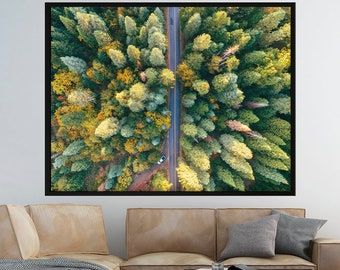 Forest wall art Aerial forest road canvas print Nature poster