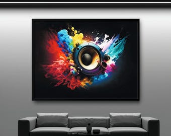Music Wall Art Canvas Print Colorful Speaker Poster Dj Room Decor