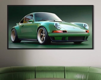 Porsche 911 grüne Leinwand: Moderne Sportwagen Wandkunst