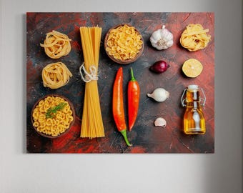 Pasta canvas print Italian kitchen decor Food wall art Dining room artwork