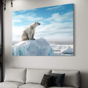 Arctic polar bear canvas print Modern wildlife wall art Bear wall art for living room Large animal art for modern decor Housewarming gift