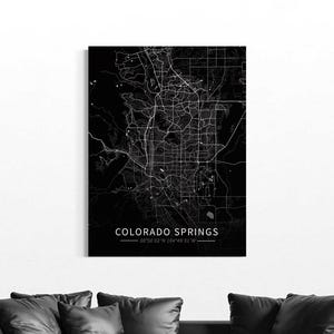 Impression de carte de la ville en noir et blanc pour décoration de bureau Art mural moderne du Colorado Affiche de carte de la ville minimaliste pour cadeau Colorado springs toile pour mur