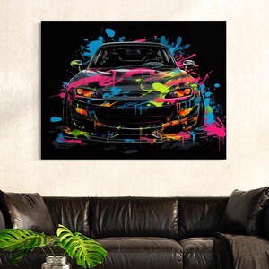 Mazda RX-7 graffiti art print Vibrant car painting for man cave Graffiti car wall art canvas Colorful sports car poster for office