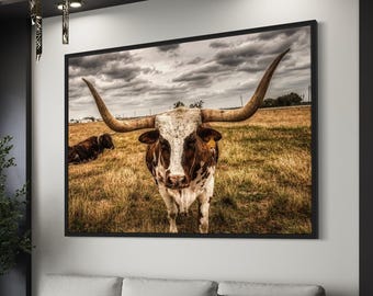 Longhorn wall art canvas print Western ranch decor rustic farmhouse bull poster