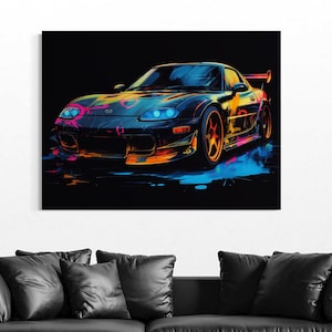 Sports car canvas for office decor Mazda wall art for man cave Graffiti car print for living room Racing car artwork for guys Car lover gift