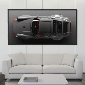 Luxury car wall art Porsche 911 Top view car poster for office decor Black and gray Porsche wall art Sports car poster Man cave garage decor