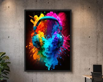Colorful headphones wall art Music canvas print DJ Studio decor Modern audio artwork