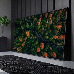 Nature landscape canvas for living room Large panoramic forest canvas print Autumn forest aerial artwork for office Framed forest wall art