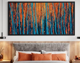 抽象的な森のキャンバスウォールアート、カラフルな木の絵、モダンな風景プリント