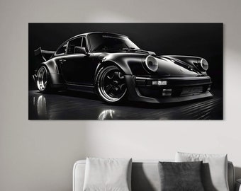 Black Porsche artwork Sports car canvas print Luxury car poster