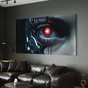Cyber Eye Art Print: Dark Futuristic AI Poster