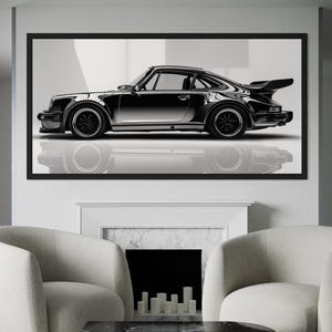 Porsche 911 Chrome Car Art: Impresión en lienzo de un deportivo negro
