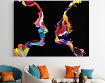 Colorful human face canvas Abstract portrait wall art Modern wall print