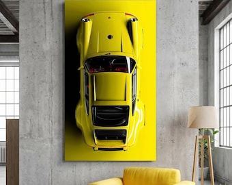 Gelber Porsche 911 Wandkunst Top Aussicht Leinwand Druck Sportwagen Kunstwerk Garage Dekor