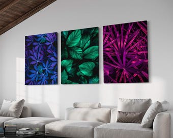 Tropical Leaf Canvas Wall Art Set Modern Botanical Triptych Print