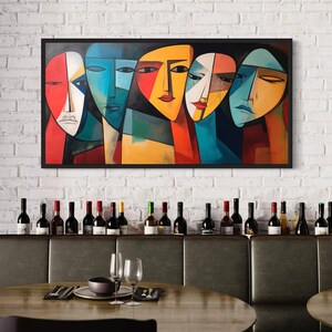 Abstrakte Gesichter Wandkunst: Moderne bunte Porträtmalerei