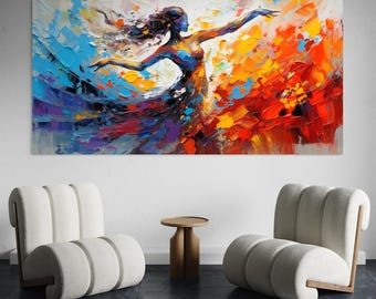 Dancing woman wall art Abstract female canvas Silhouette artwork Ballerina painting