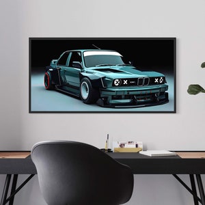 Impresión en lienzo de coche BMW Arte mural de coches deportivos Póster de carreras callejeras