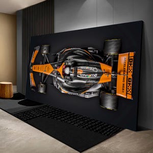 Arte de parede de Fórmula 1 Tela McLaren Pôster de F1 extra grande Impressão de carro de corrida para sala de estar Pintura em tela de Fórmula 1 para escritório Arte de parede de corrida