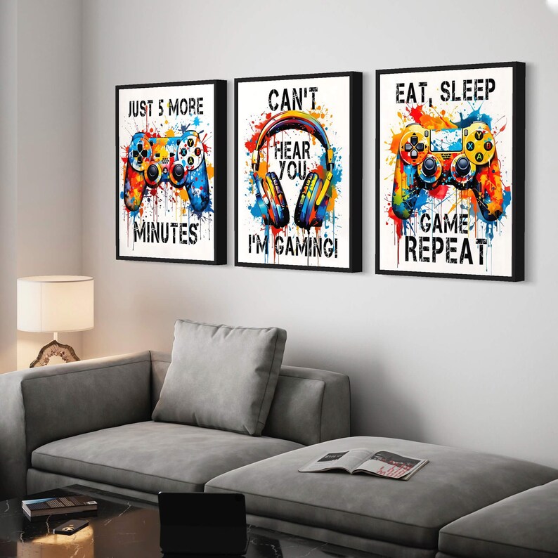 Gaming Canvas Prints Multicolor Gamer Art 3 Painting Set Video Game