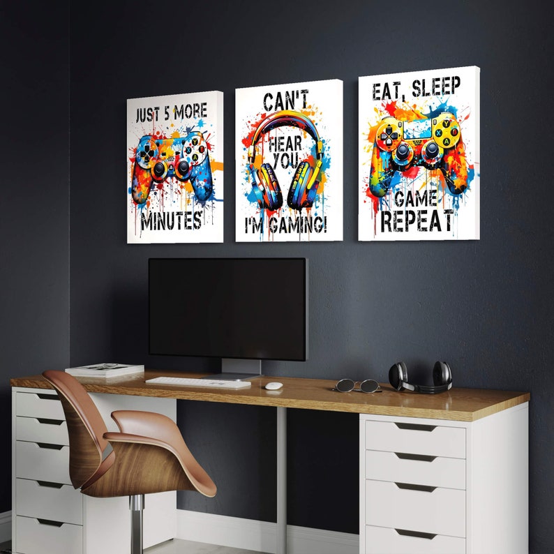 Gaming Canvas Prints Multicolor Gamer Art 3 Painting Set Video Game
