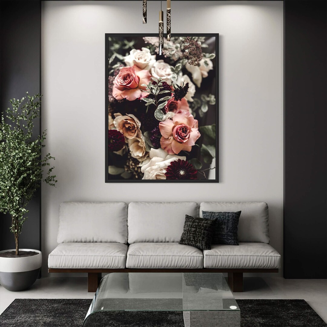 Floral Canvas Wall Art Large Vintage Rose Bouquet Elegant Bedroom Decor ...