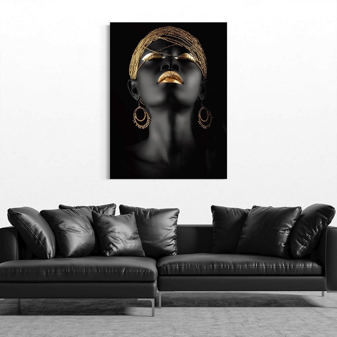 Black and Gold Face Canvas Black and Gold Modern Wall Art African Woman