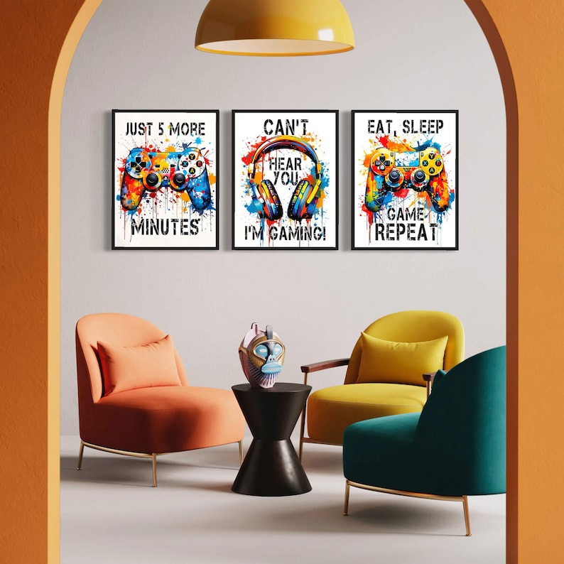Gaming Canvas Prints Multicolor Gamer Art 3 Painting Set Video Game