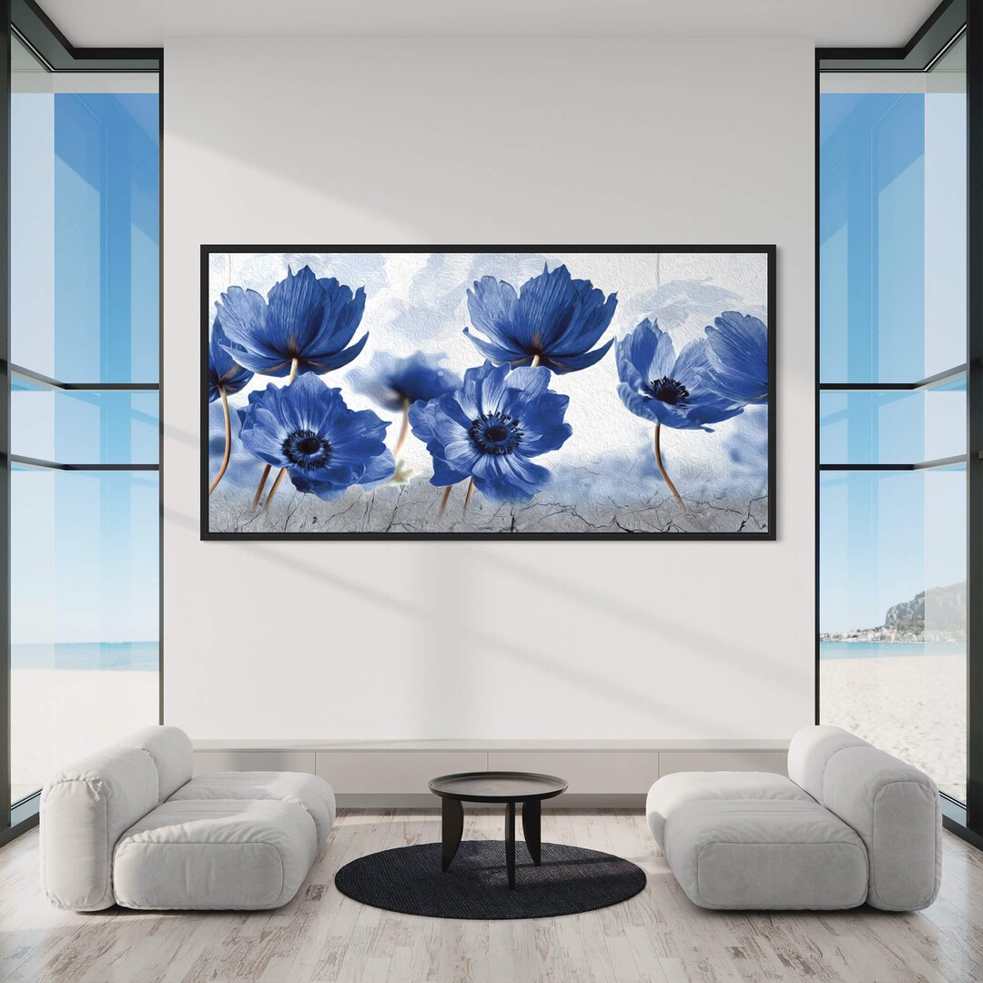 Blue Flower Wall Art Floral Canvas Print Modern Botanical Artwork - Etsy