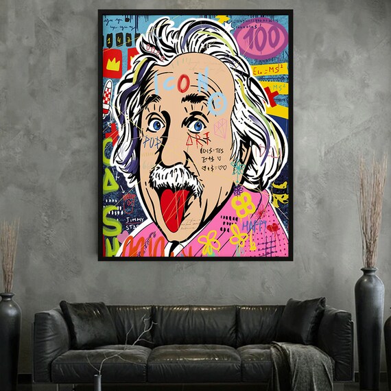 Einstein Pop Art Canvas: Graffiti Style, Modern Urban Wall Decor