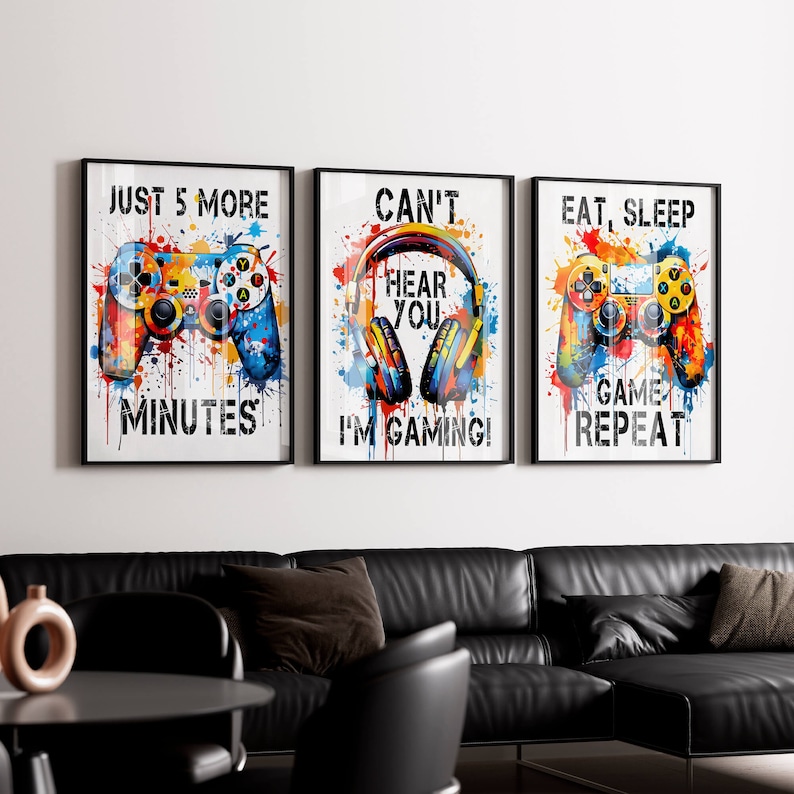 Gaming Canvas Prints Multicolor Gamer Art 3 Painting Set Video Game