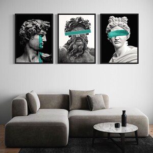 Set of three classical art prints Modern Greek statue wall art 3 piece wall art Contemporary statue art prints Black and white canvas