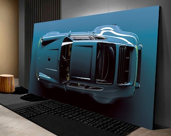 Porsche 911 Wandbild auf Leinwand – Blaues Sportwagen-Motiv – Moderne Garagendekoration – Geschenk für Autoliebhaber